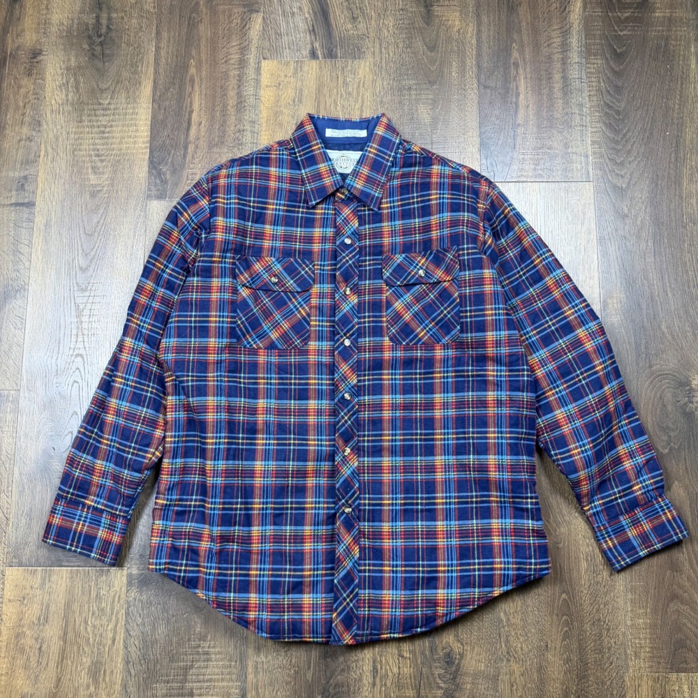 Vintage 80s Northwest Territory Quilted Flannel Shirt Jacket Mens XL Plaid